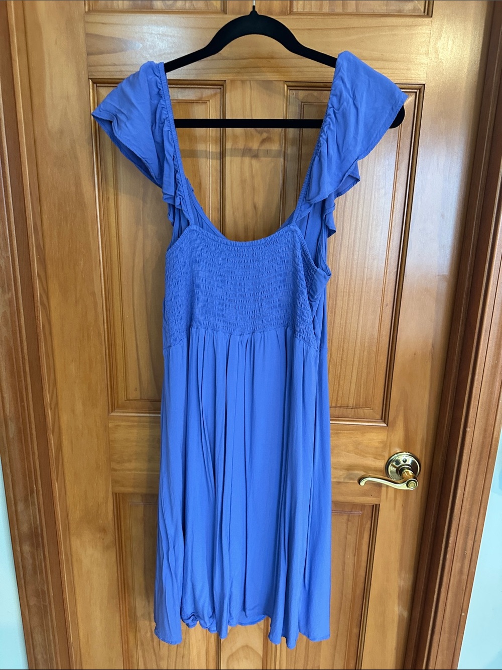 Blue Ruffle-Trim Women's Dress - Picture 2 of 3